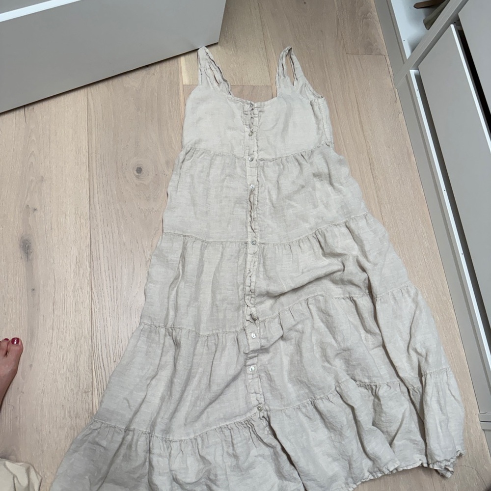 Maternity Beachwood Linen Women's Cream Tiered Summer Sundress - Picture 8 of 8
